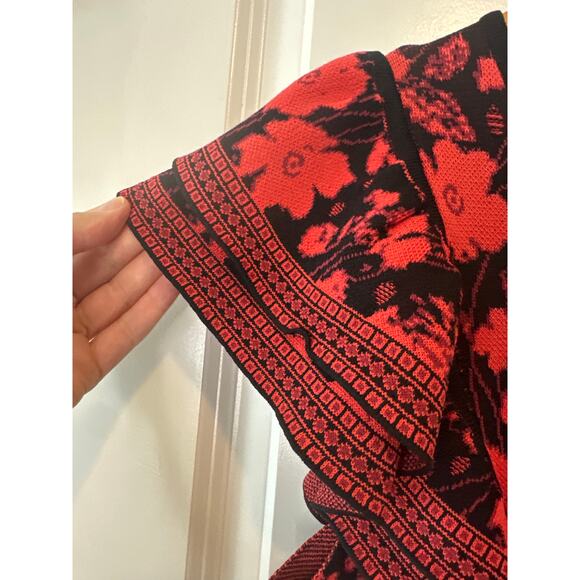 Anthropologie Eva Franco Ruffled Floral Knit Mini Sweater Dress Red Size L - Picture 6 of 9